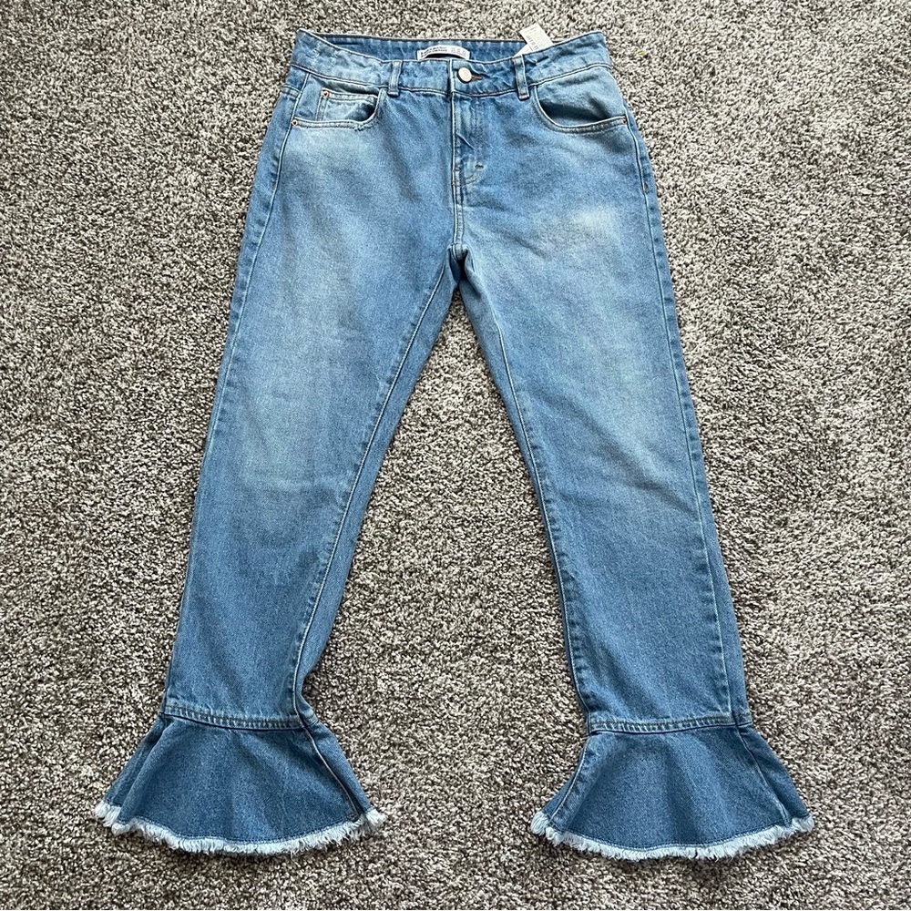 Zara Denim Flare Jeans with Frayed Hem